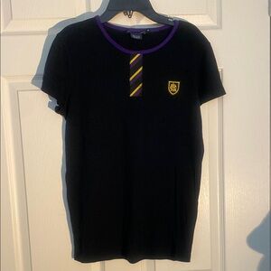 Ralph Lauren Black and Purple Short Sleeve Tee with Emblem and Striped Detail